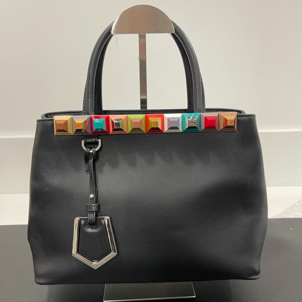 Fendi Vitello Baltico Dolce Studded Petite 2Jours Tote Black Multicolor (141652)